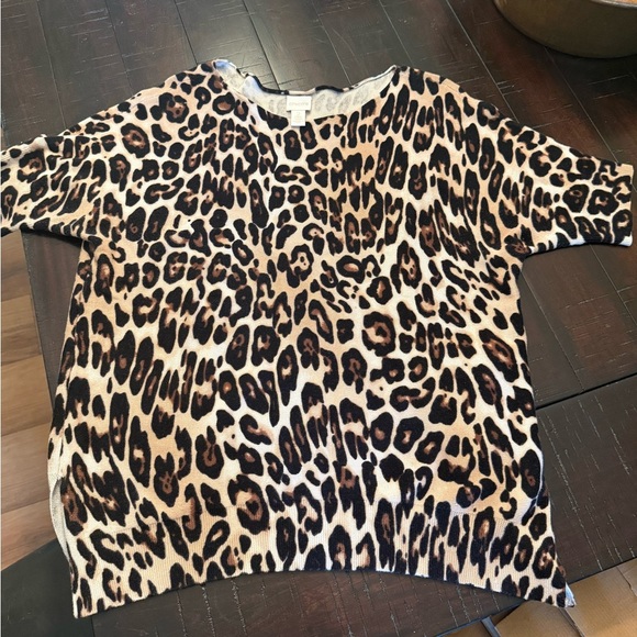 Chico's Brown and Black Leopard Print Short Sleeve Tee - Picture 1 of 3
